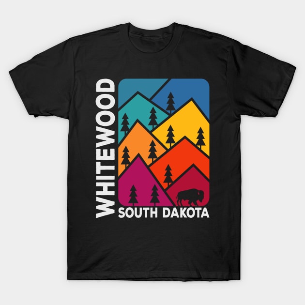 Whitewood South Dakota Vintage Mountains Bison T-Shirt by SouthDakotaGifts